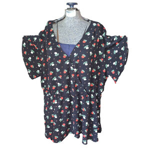 Women's Bloomchic Black Floral faux Wrap blouse Plus Size 22 Red White Roses